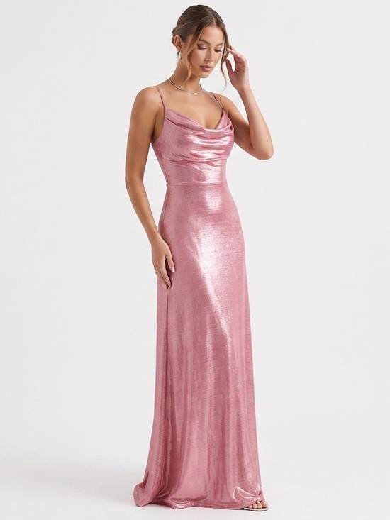 Morgan & Co. Dresses & Skirts - Morgan & Co. Metallic Pink Cowl Neck Maxi Dress - S